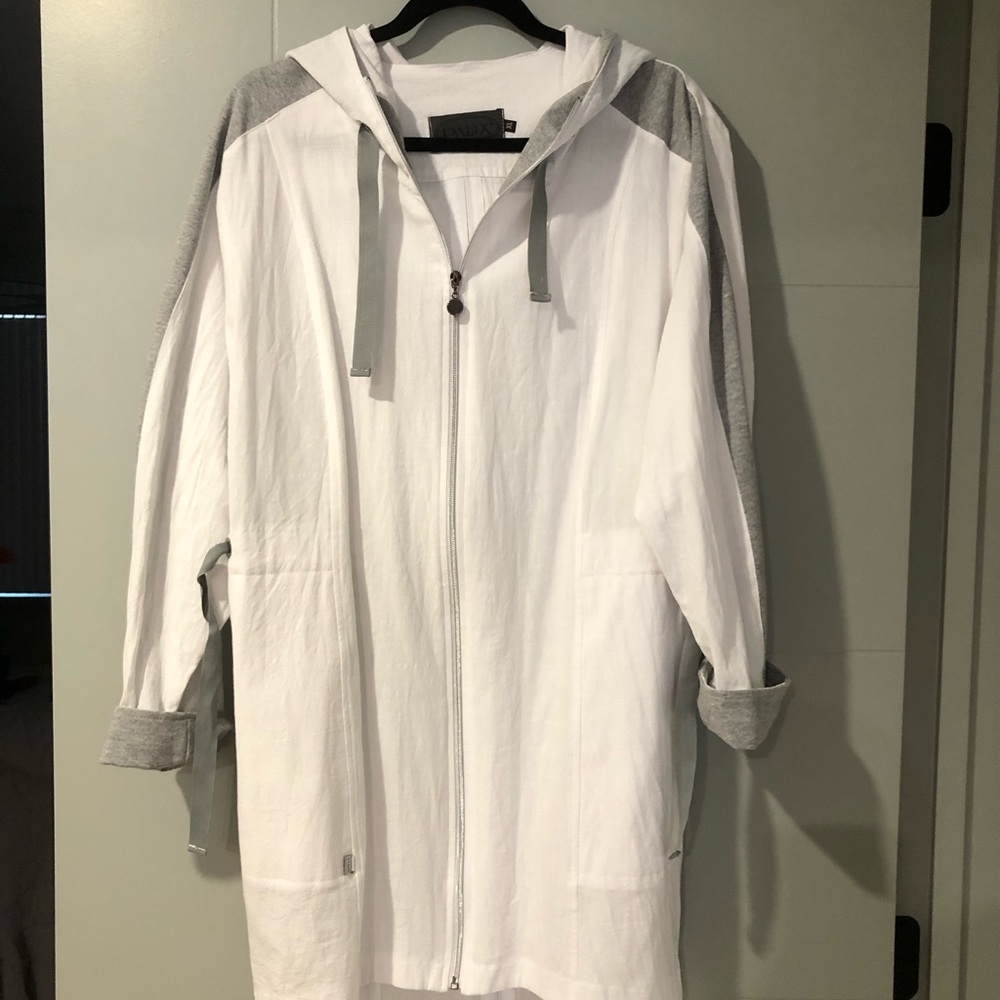 White and Gray Hooded Women's Jacket